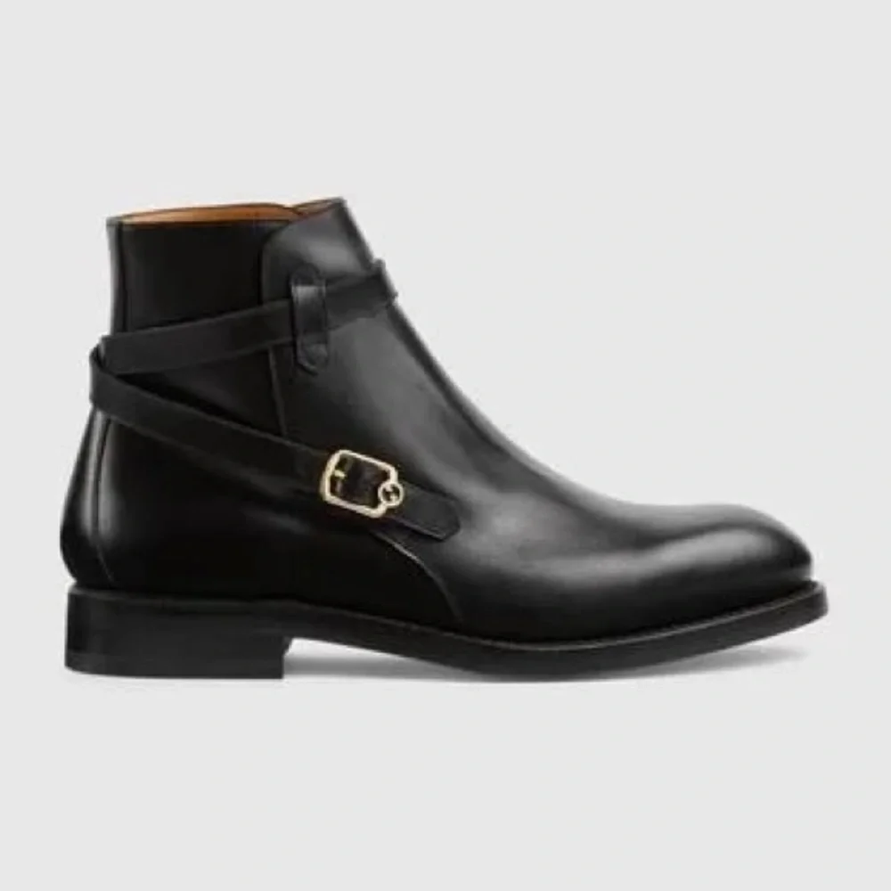 GUCCI MEN'S ANKLE BOOT WITH BUCKLE BLACK NOIR Size 9.5 D